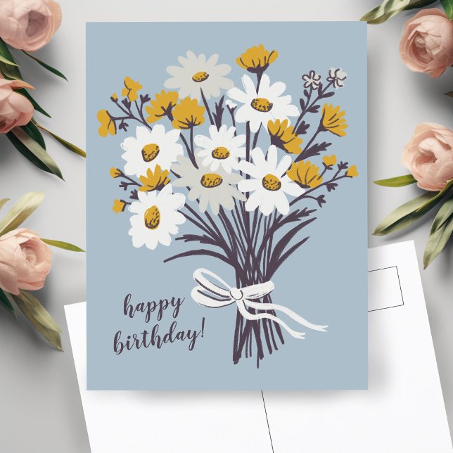 Vacker Daisy Bukett ANPASSAD Glad Födelsedag Vykort (Pretty Daisy Bouquet CUSTOM Happy Birthday Postcard
)