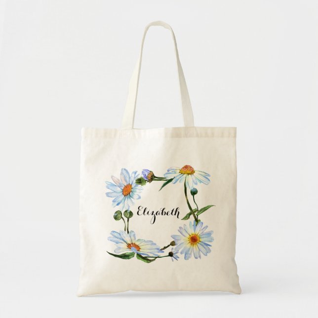 Vacker Daisy-monogram namn Blomma Blomma Tygkasse (Framsidan)