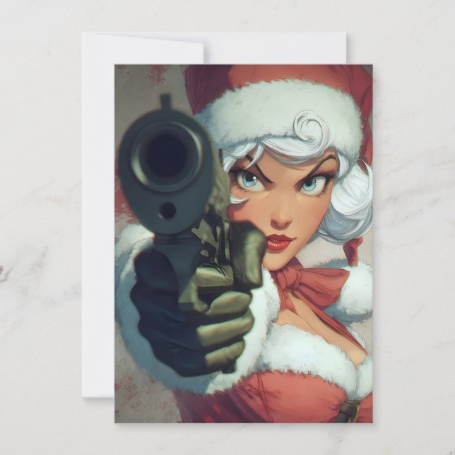Vacker dam har julkort med pistol (Framsida)