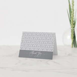 Vacker Damask Foto Tacksamhetskort (silver/vit) Tack Kort