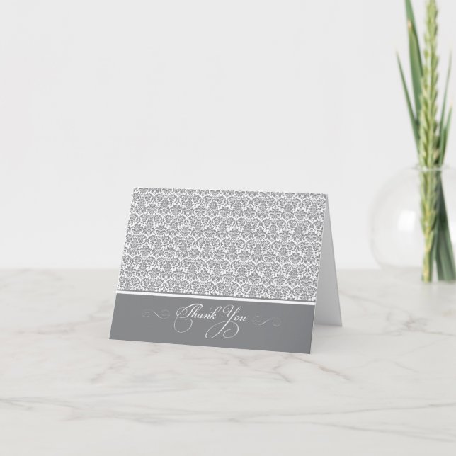 Vacker Damask Foto Tacksamhetskort (silver/vit) Tack Kort (Framsida)
