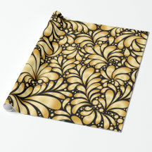 Vacker Damask Guld & Svart Inpackningspapper rulle