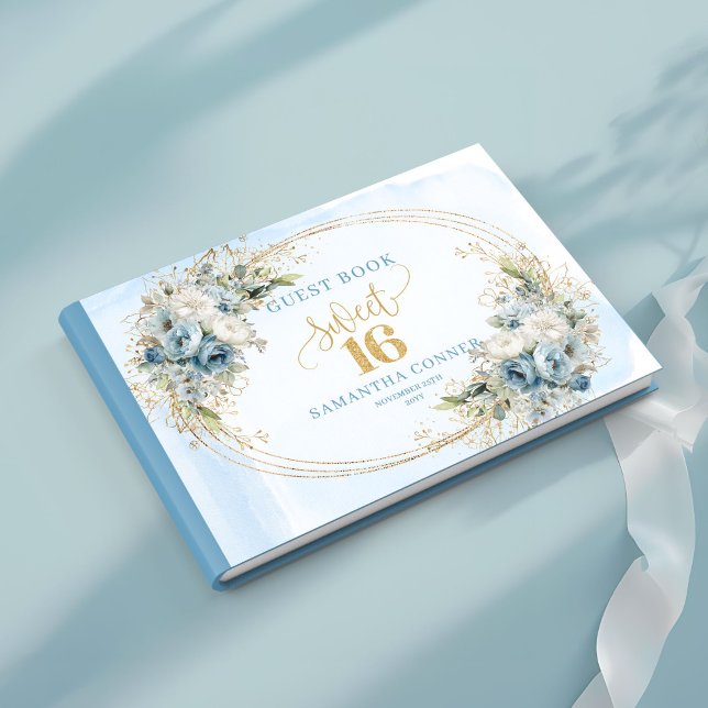 Vacker dammig blå guld eukalyptus Sweet Sixteen  Gästböcker (Lovely Dusty Blue Gold Eucalyptus Sweet Sixteen Guest Book

)
