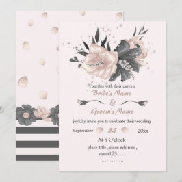 vacker dammig rosa mörk grått blommor bröllop inbjudningar