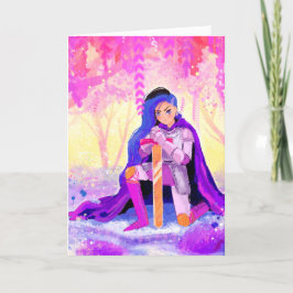 Vacker damsell riddare med blått hår vykort