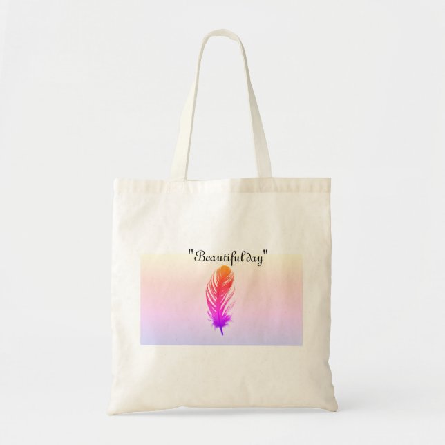 "Vacker Day Feather Shoulder Tote Bag - Elegant Tygkasse (Framsidan)