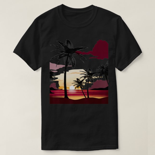 Vacker Deep Red Sunset med Silhouetted Handflatan  T Shirt (Design framsida)