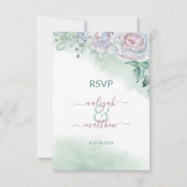 Vacker delikat akvarellros bröllop RSVP Inbjudningar
