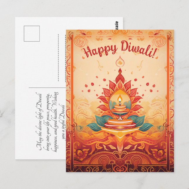 Vacker Diya-lampa Diwali-vykort Vykort (Fram/baksida)