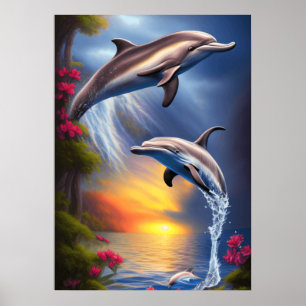Vacker Dolphin Duo i Paradise Poster