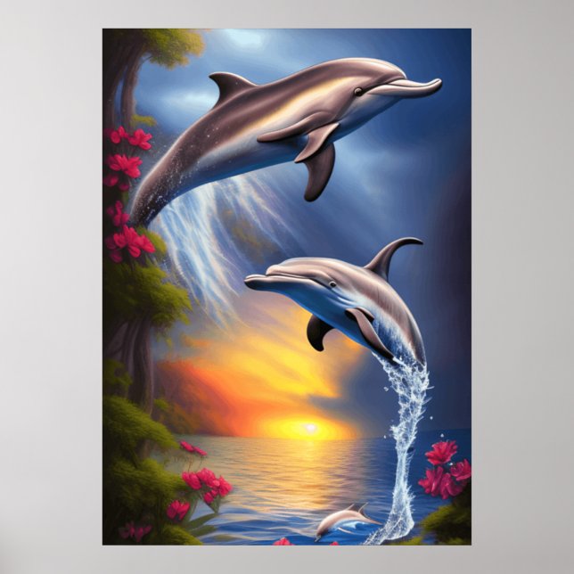 Vacker Dolphin Duo i Paradise Poster (Framsidan)