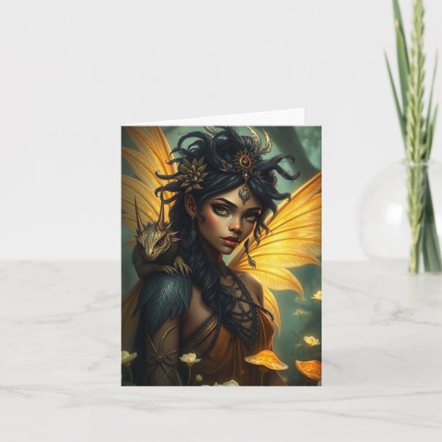 Vacker Dragon Fairy Porträtt Card Helgkort (Framsida)
