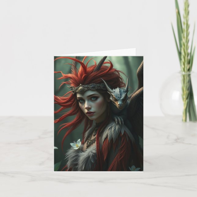 Vacker Dragon Fairy Porträtt Card Helgkort (Framsida)
