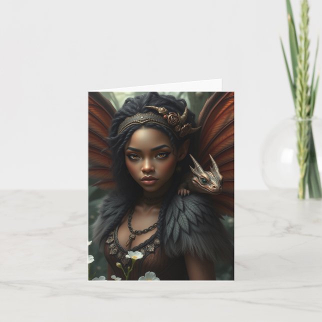 Vacker Dragon Fairy Porträtt Card Helgkort (Framsida)