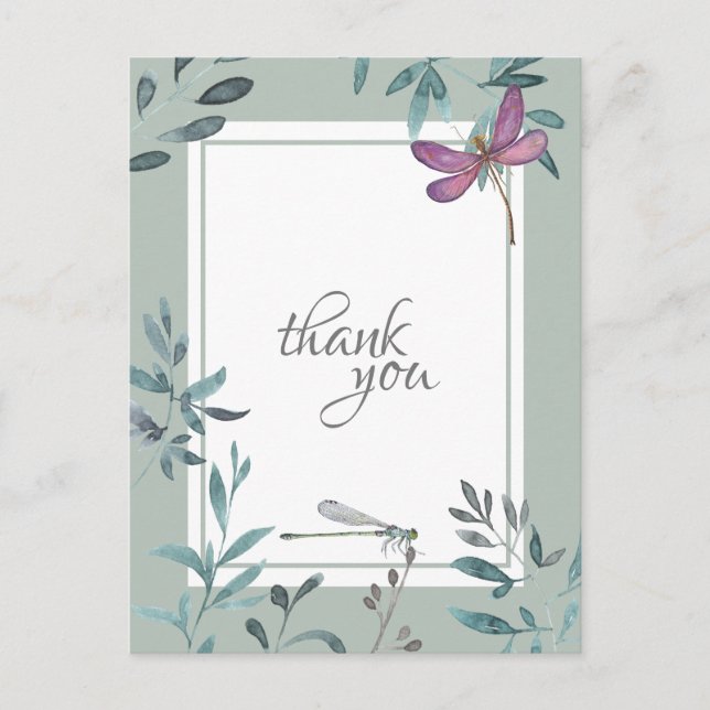 Vacker Dragonfly och Garden Greenery Tack Vykort (Framsida)