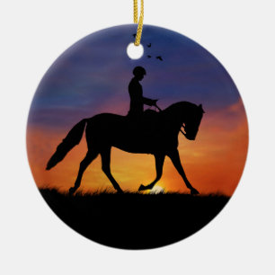 Vacker Dressage Horse and Rider Julgransprydnad Keramik