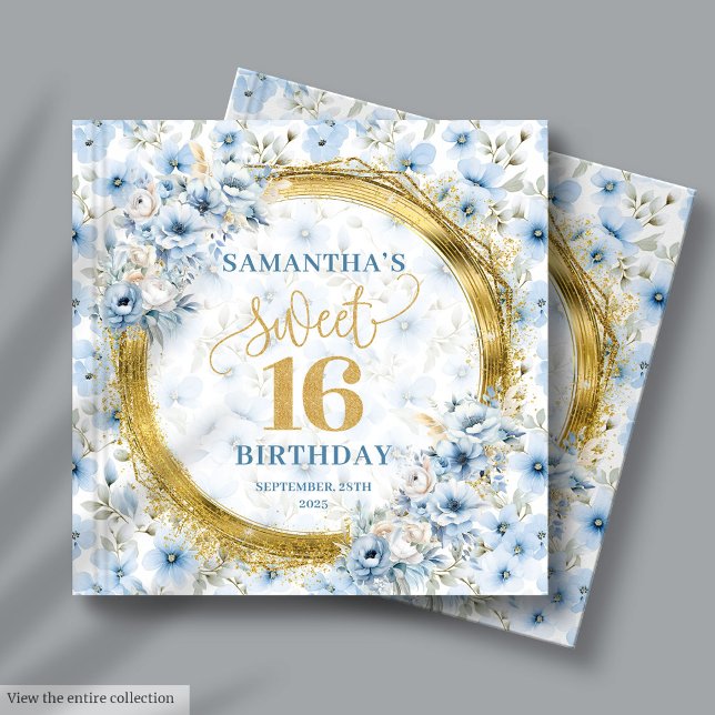 Vacker Dusty Blue Sweet sixteen Guest Bok Gift (Beautiful Dusty Blue Sweet Sixteen Guest Book Gift)