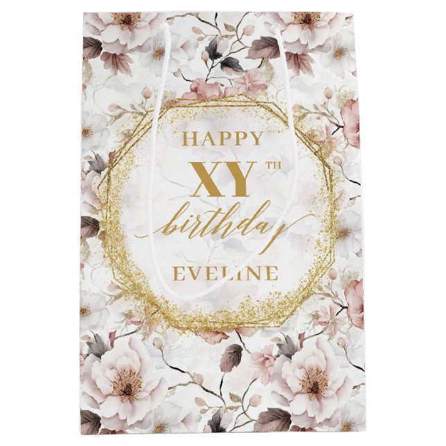 Vacker Dusty Rosa Boho Guld Birthday Gift Bag (Framsidan)