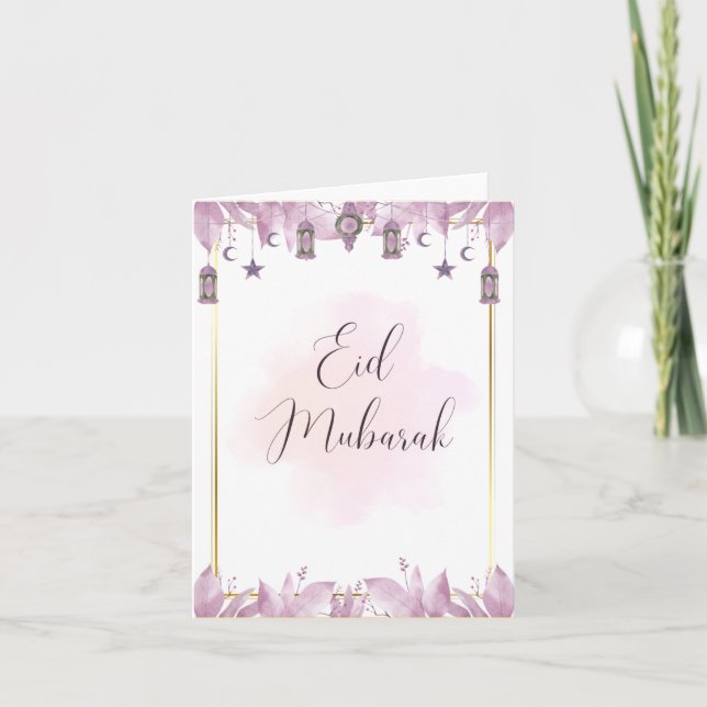 Vacker Eid Mubarak Grattiskort (Lila Färg) Helgkort (Framsida)