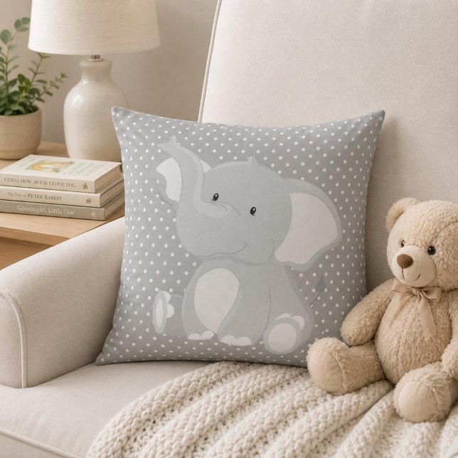 Vacker Elefant Grå och Vit Prickig Kudde (Skapare uppladdad)