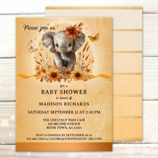 Vacker Elefant Terrakotta Höst Bebis Shower Inbjudningar