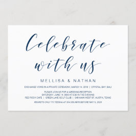 Vacker elegans, marinblå, vigsel i det tysta inbjudningar