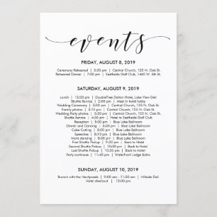 Vacker Elegant Bröllopsschema/ Itinerary-kort Inbjudningar