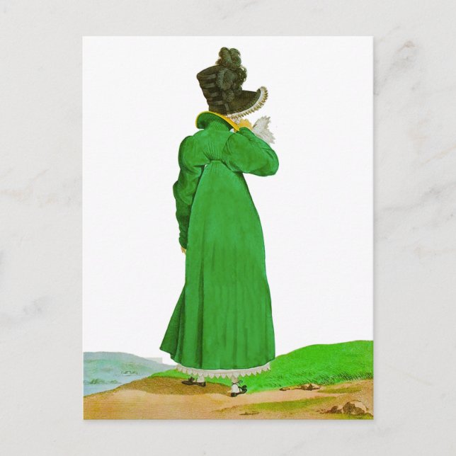 Vacker Elegant Grön Regency Modeteckning  Vykort (Framsida)