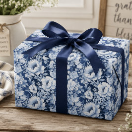 Vacker Elegant Indigo Blå Blommig Mönster Presentpapper