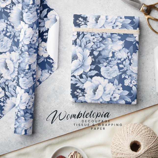 Vacker Elegant Indigo Blå Blommig Mönster Presentpapper (Skapare uppladdad)