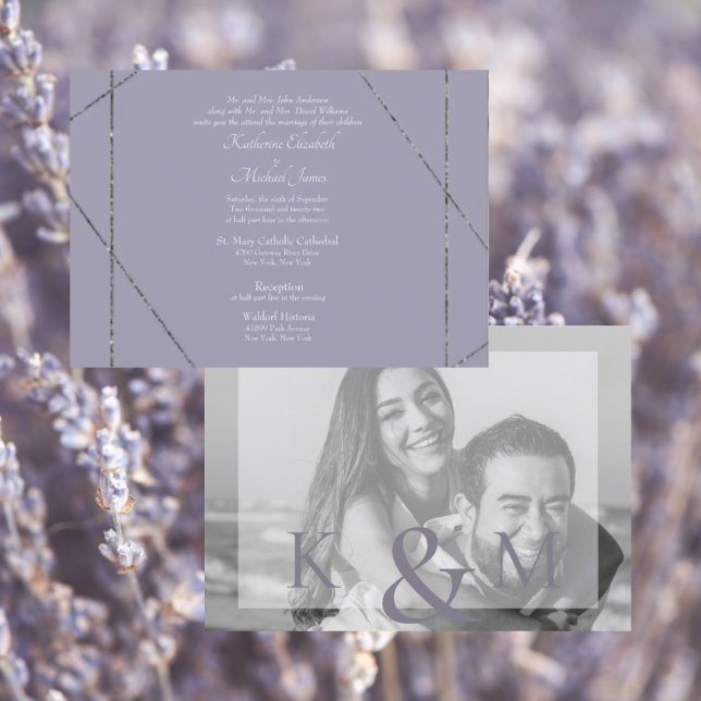 Vacker Elegant Lavendel Foto Bröllop III  Inbjudningar (Skapare uppladdad)
