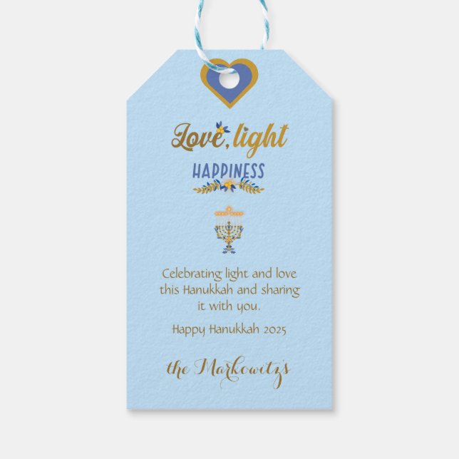 Vacker Elegant Ljusblå Hanukkah Presentetikett (Baksidan)