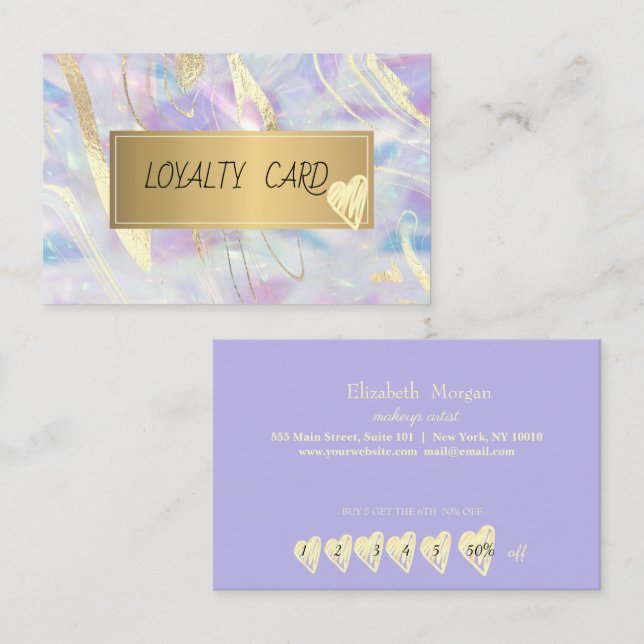 Vacker Elegant Opal Guld Ram Lojalitetskort (Fram/baksida)