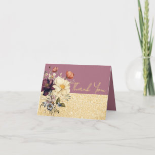 Vacker Elegant Plommon & Guld Vildblomma Tack Kort