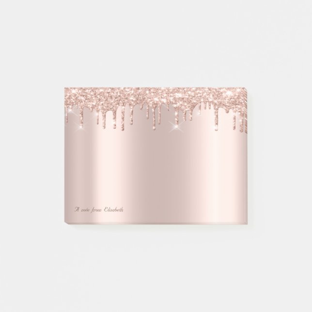 Vacker Elegant Roséguld Glitterdroppar Post-it Block (Framsida)