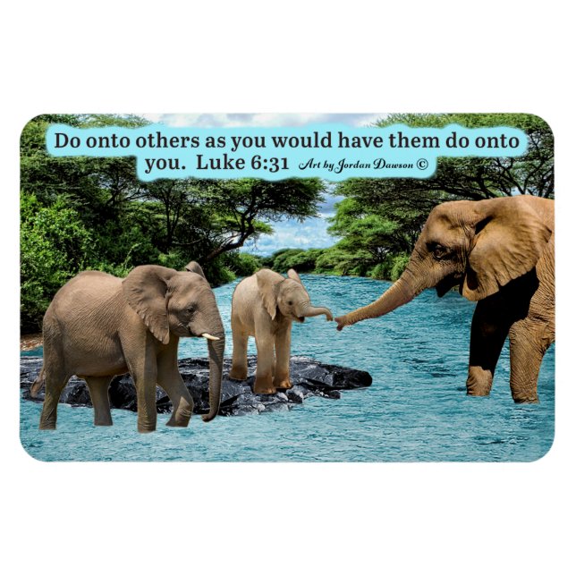 Vacker Elephant Scripture Magnet Luke 6:31 (Horisontell)