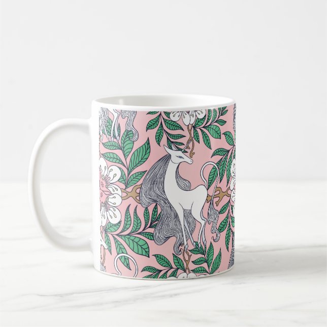 Vacker enhörn och cirkulär blommigt av prydnadshav kaffemugg (Vänster)