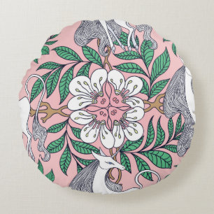 Vacker enhörn och cirkulär blommigt av prydnadshav rund kudde