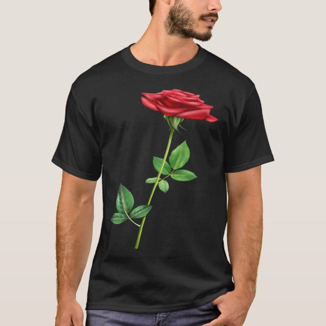 Vacker enkel Röd ros blomma Kärlek för Blommigt T Shirt (Framsida)