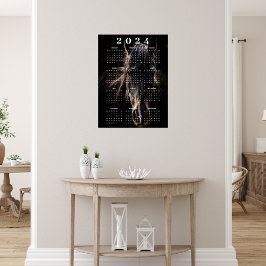 Vacker Equus Svart Häst Porträtt 2024 Kalender Poster