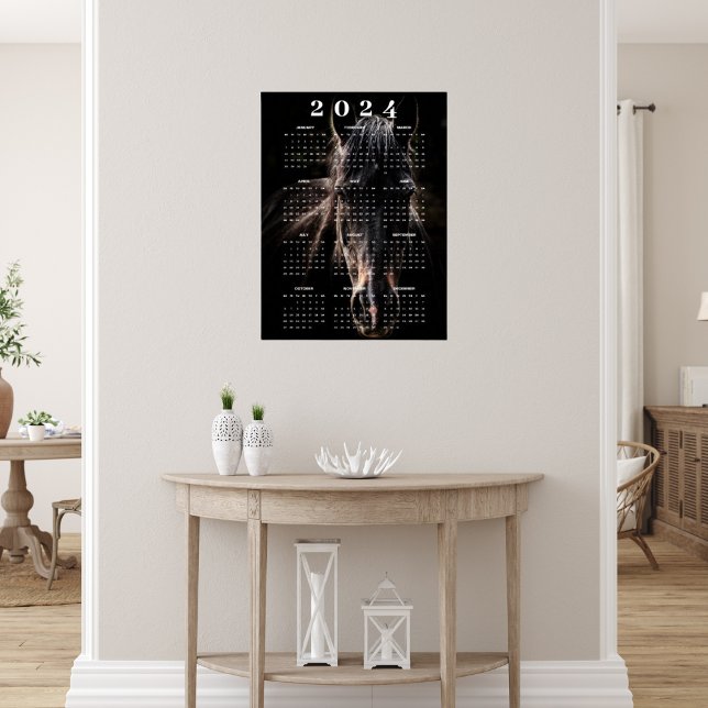 Vacker Equus Svart Häst Porträtt 2024 Kalender Poster (Skapare uppladdad)