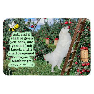 Vacker Eskie och Orchard Scripture Matthew 7:7 Magnet