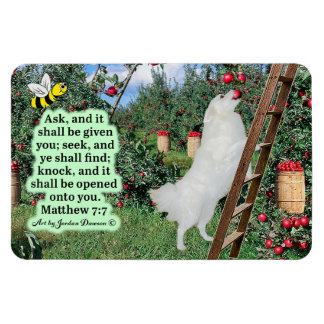 Vacker Eskie och Orchard Scripture Matthew 7:7 Magnet