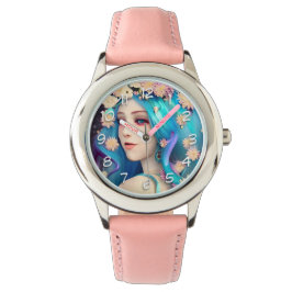Vacker eterisk flicka med blommor   armbandsur
