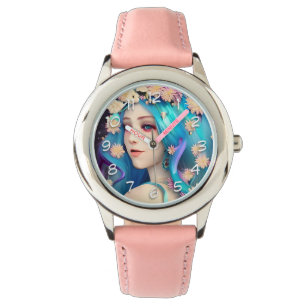 Vacker eterisk flicka med blommor armbandsur