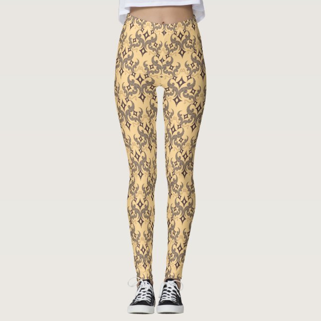 Vacker etniskt Damaskus-mönster pointillism Leggings (Framsida)