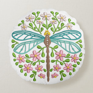 Vacker Exotic Blue Dragonfly Pastel Färg Rund Kudde