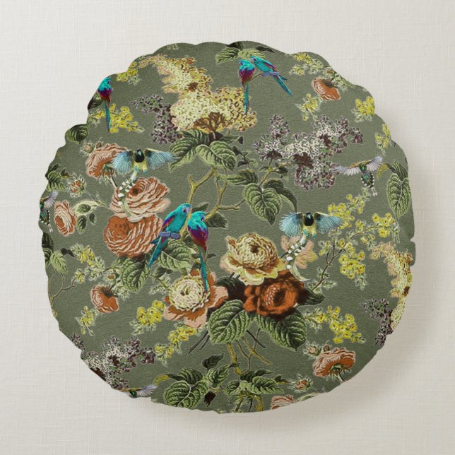 Vacker exotisk fågel, Gröntens bakgrund Rund Kudde (Framsidan)