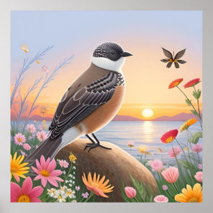 Vacker fågel i kustnära naturscen poster