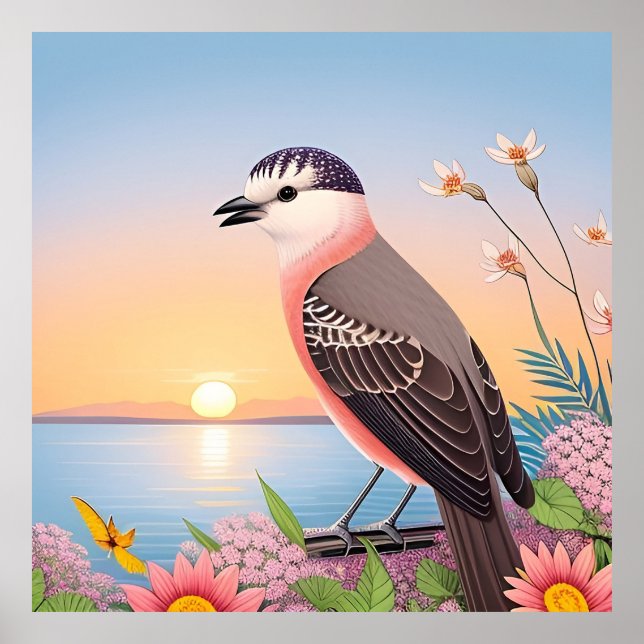 Vacker fågel i kustnära naturscen poster (Framsidan)